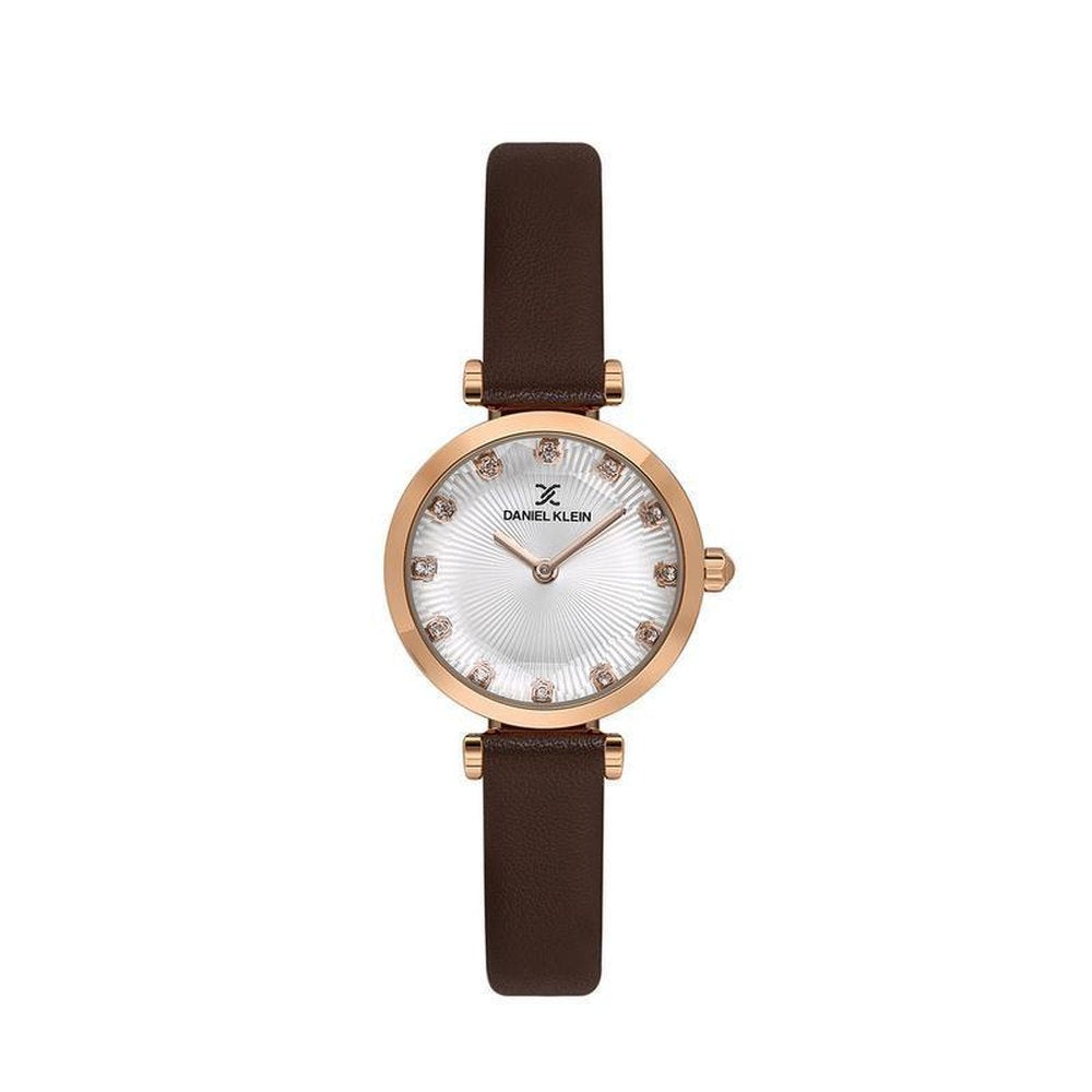 Daniel Klein Ladies Silver Dial Watch In Brown