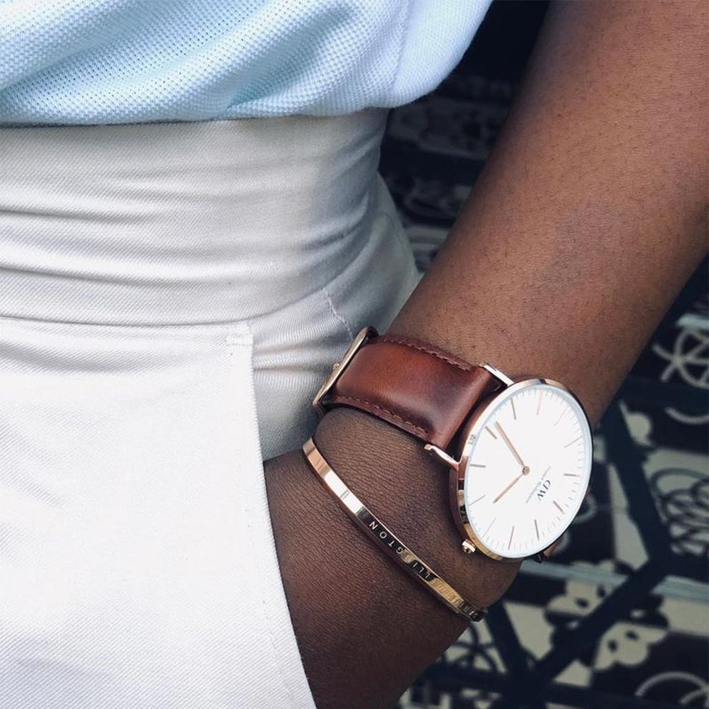 Daniel Wellington Unisex Mawes White Dial Watch In Brown