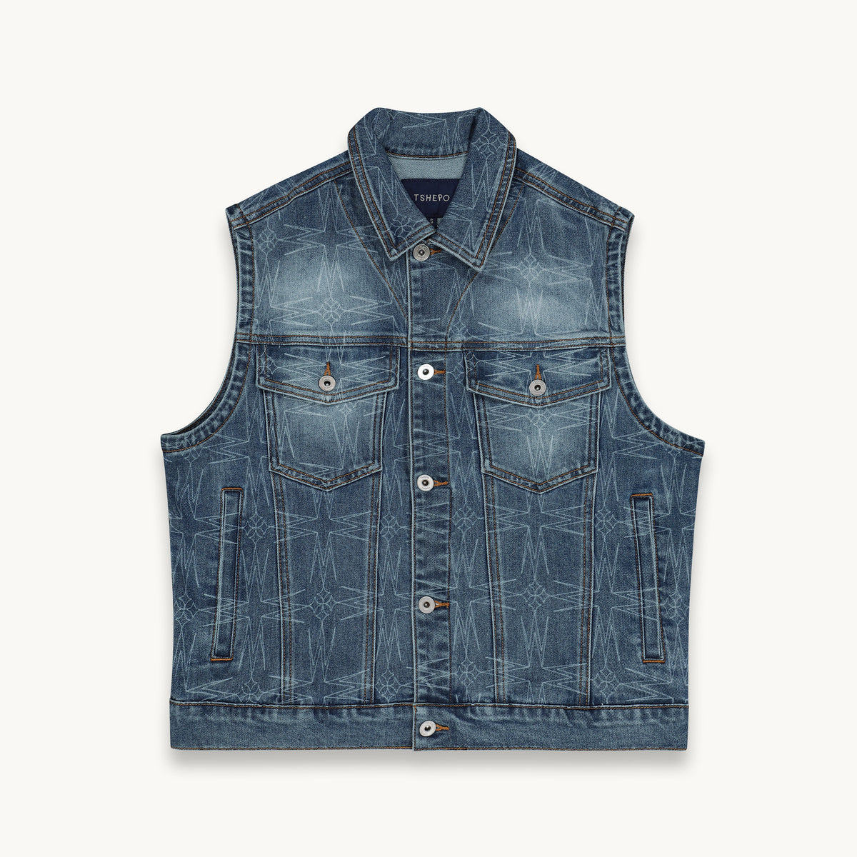 Tshepo Jeans Mens Ovi Monogram Denim Waistcoat In Blue