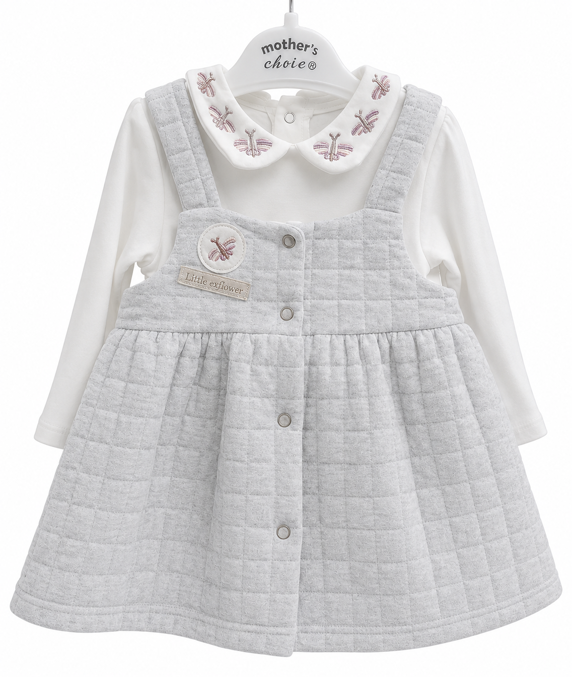 Mother's Choice Kids 2Cpc Quilted Dress In Grey