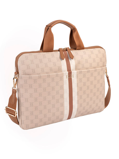 Elle Monogram Slimline Laptop Bag In Beige Multi