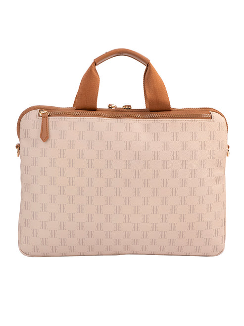 Elle Monogram Slimline Laptop Bag In Beige Multi