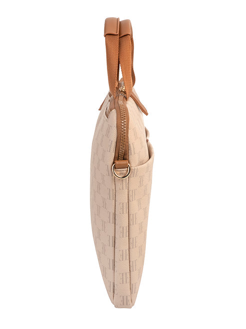 Elle Monogram Slimline Laptop Bag In Beige Multi