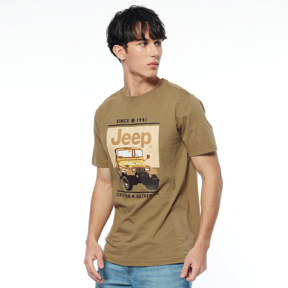 Jeep Mens M-Fashion Basic Graphic T-Shirt In Olive