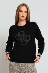 Guess Ladies Long Sleeve Cn Sylvie Logo Sweatshirt In Black