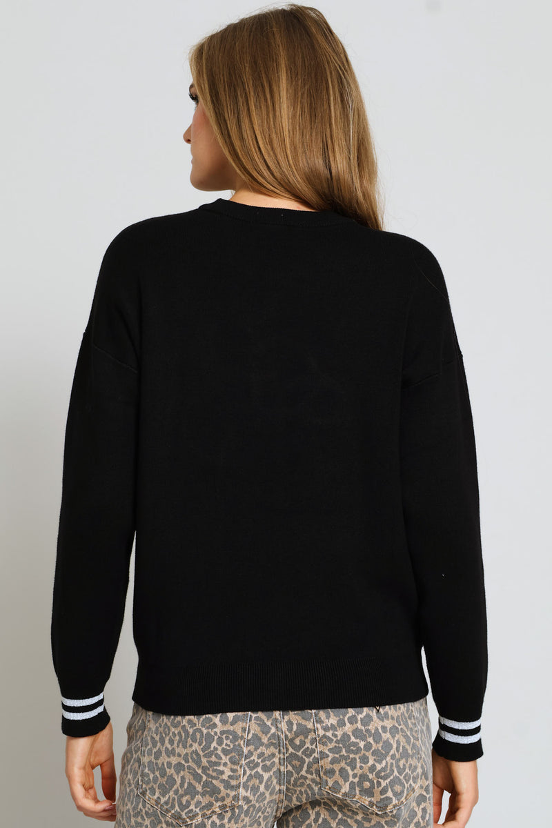 Guess Ladies Long Sleeve Cn Sylvie Logo Sweatshirt In Black