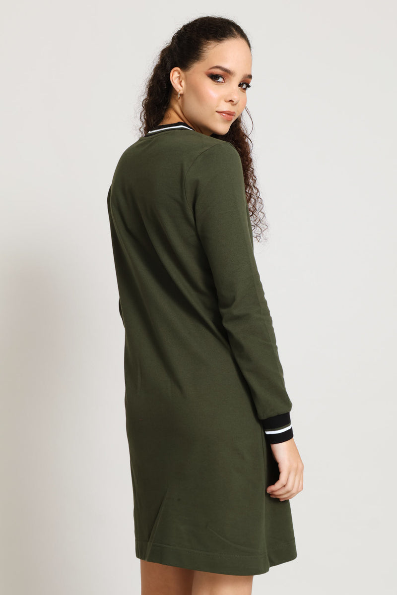 Polo Ladies Cory Pique Long Sleeve Dress In Olive