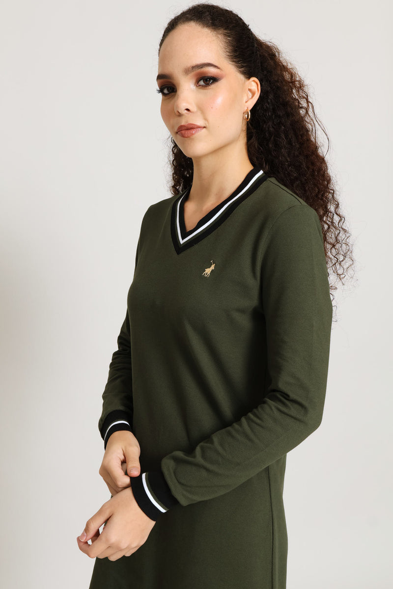 Polo Ladies Cory Pique Long Sleeve Dress In Olive  Sedgars SA