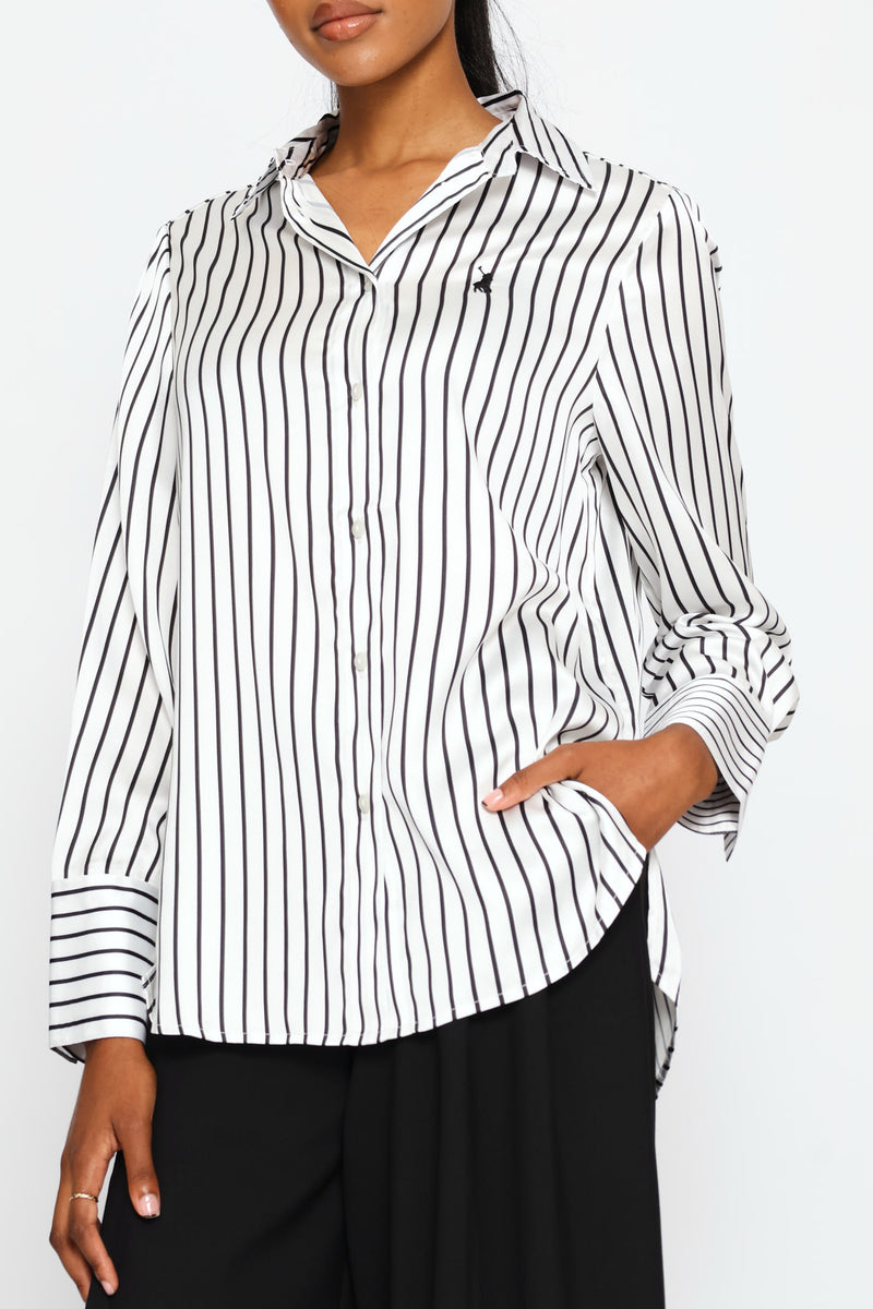 Polo Womens Nia Long Sleeve Stripe Blouse In White