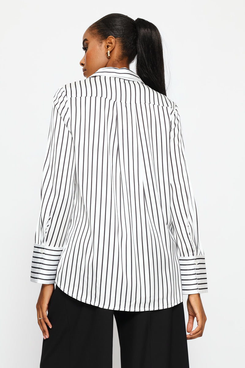 Polo Womens Nia Long Sleeve Stripe Blouse In White