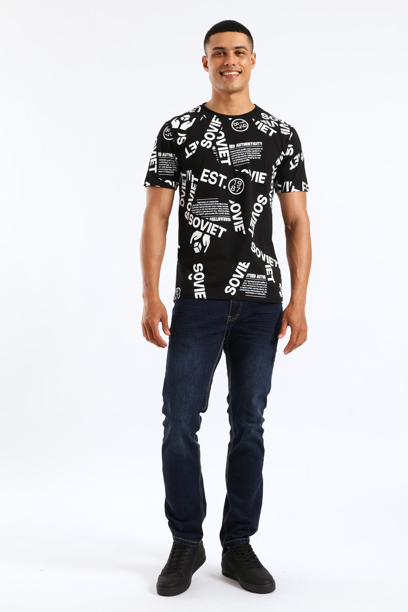 Soviet Mens Rotary Switch Print T-Shirt In Black