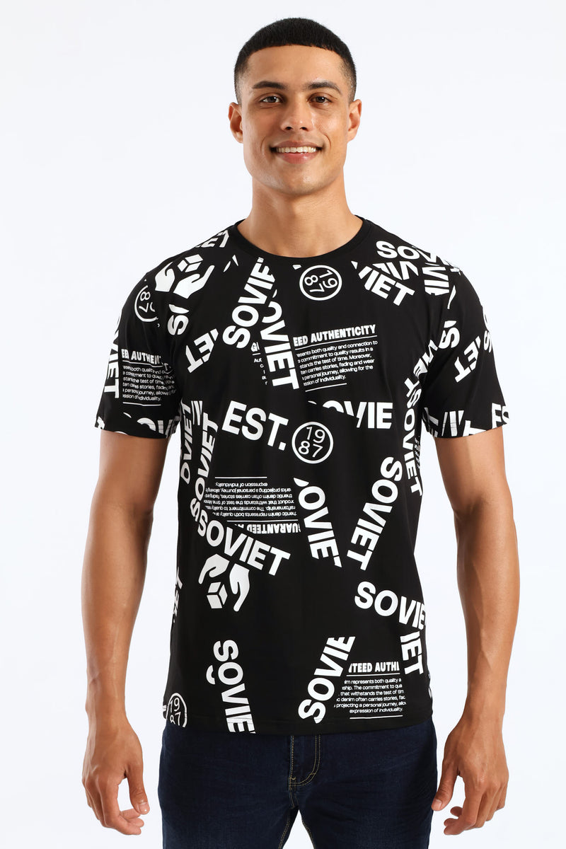 Soviet Mens Rotary Switch Print T-Shirt In Black