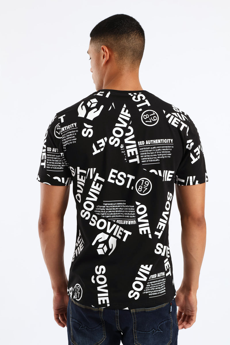 Soviet Mens Rotary Switch Print T-Shirt In Black