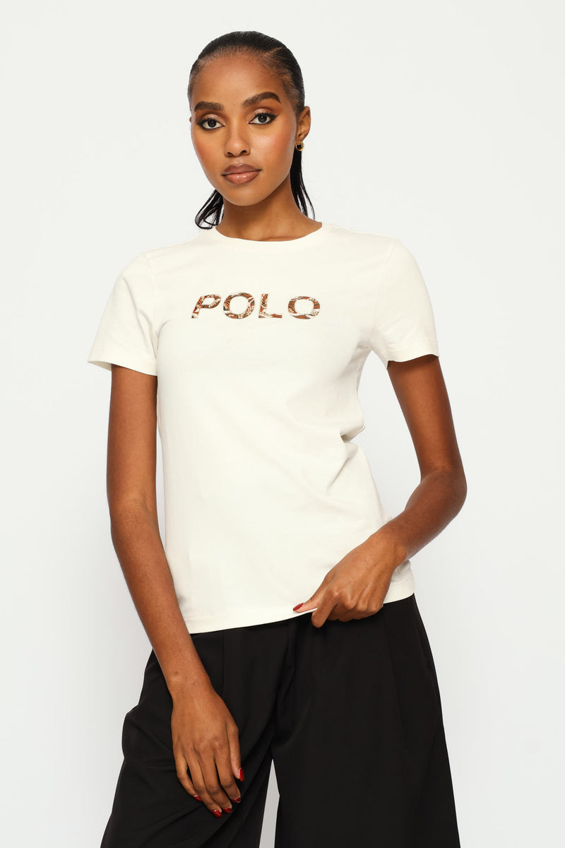Polo Womens Anlia Embellished T-Shirt In Off White
