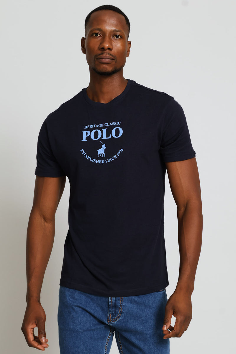 Polo Mens Heritage Logo Printed T-Shirt In Navy