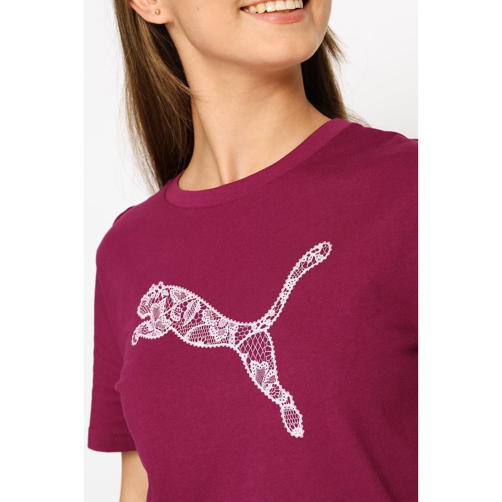 Puma Girls Graphic Lace Cat Short Sleeves T-Shirt In Fuschia