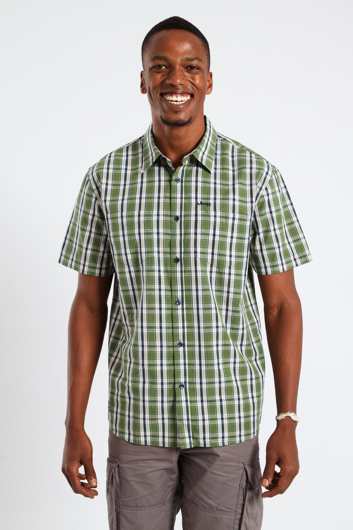 Jeep Mens Yarn Dye Check Shirts in Green