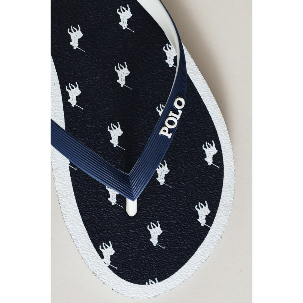 Polo Boys Monogram Flip Flops In Navy/White