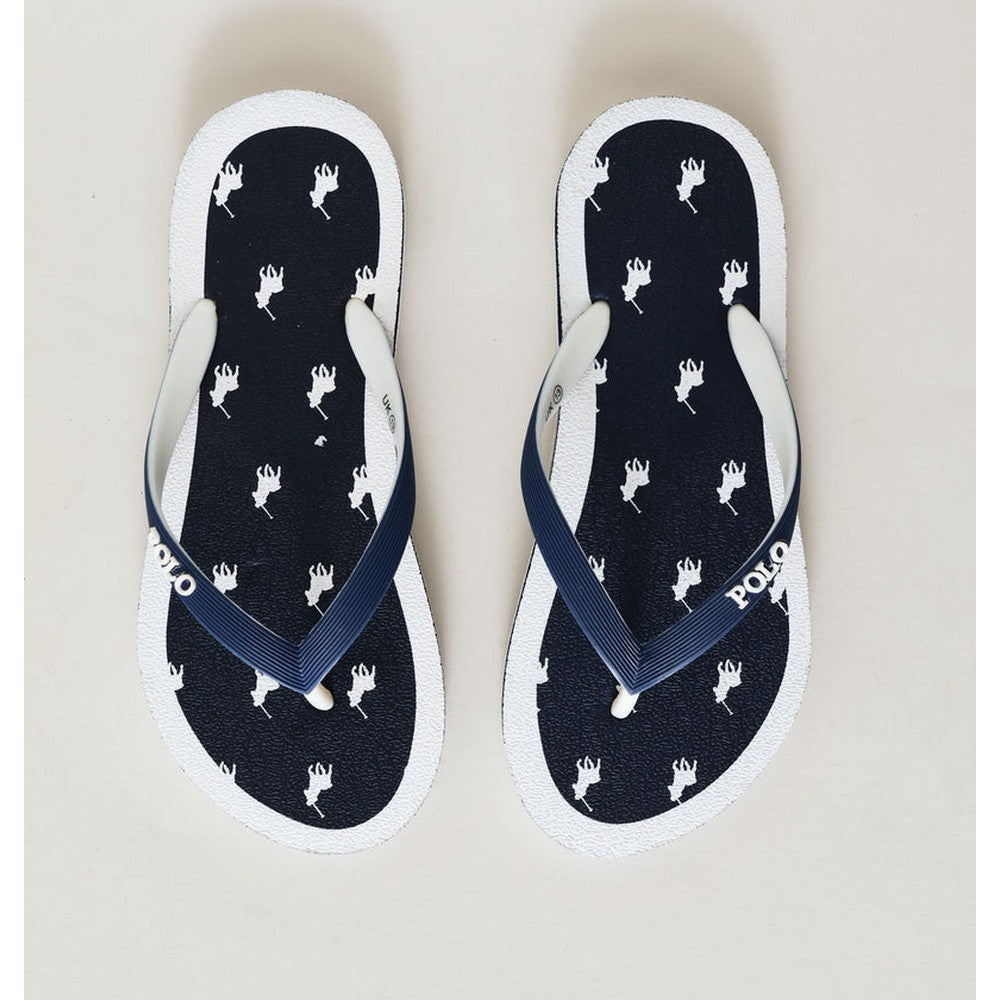 Polo Boys Monogram Flip Flops In Navy/White