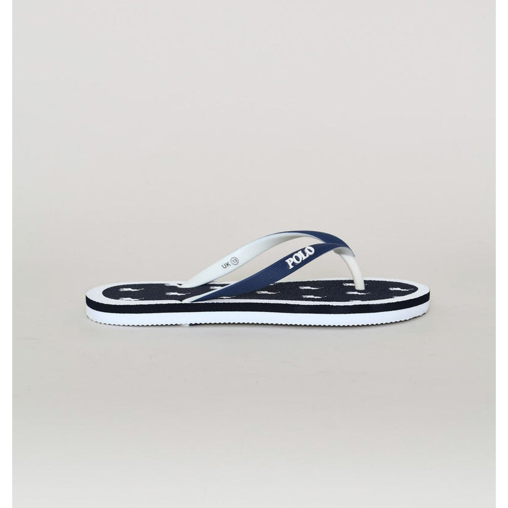 Polo Boys Monogram Flip Flops In Navy/White