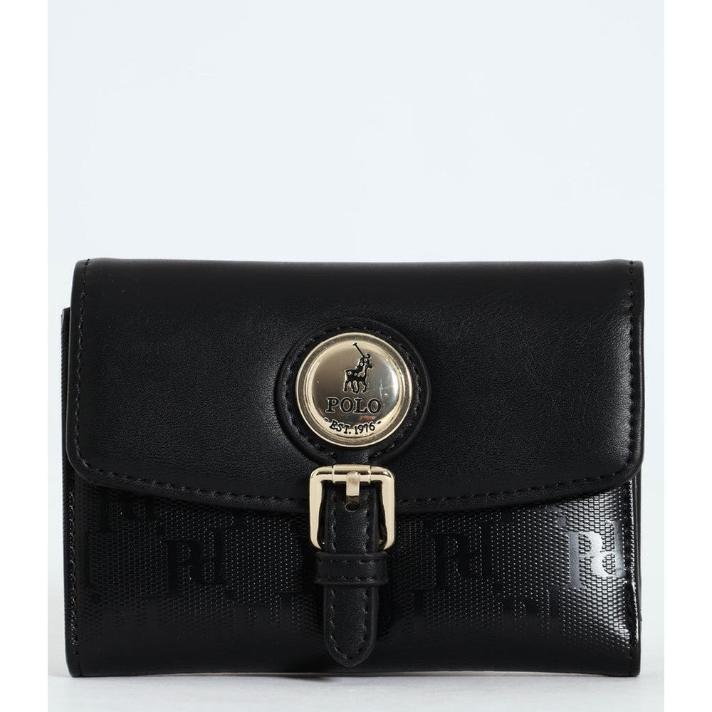 Polo Savoy Compact Trifold Purse In Black