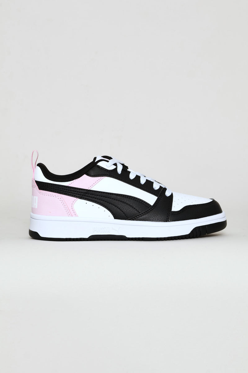 Puma Girls Rebound V6 Lo Jr Sneakers In Black,White And Pink