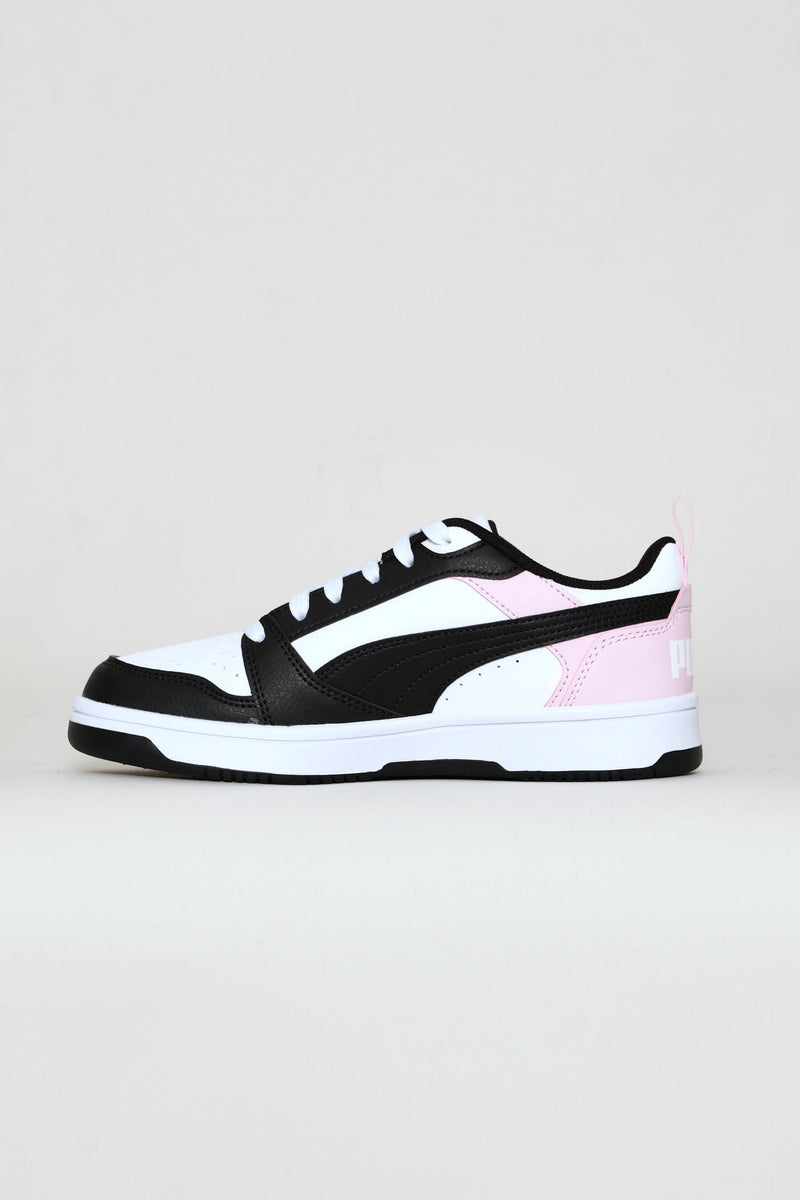Puma Girls Rebound V6 Lo Jr Sneakers In Black,White And Pink