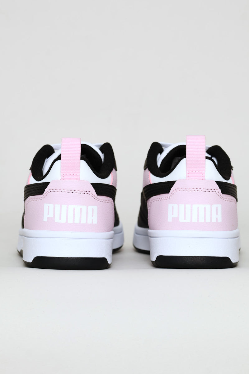 Puma Girls Rebound V6 Lo Jr Sneakers In Black,White And Pink