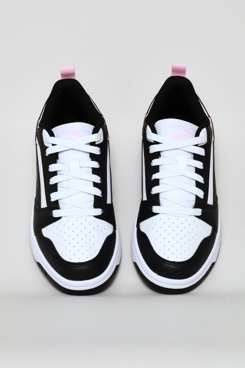 Puma Girls Rebound V6 Lo Jr Sneakers In Black,White And Pink