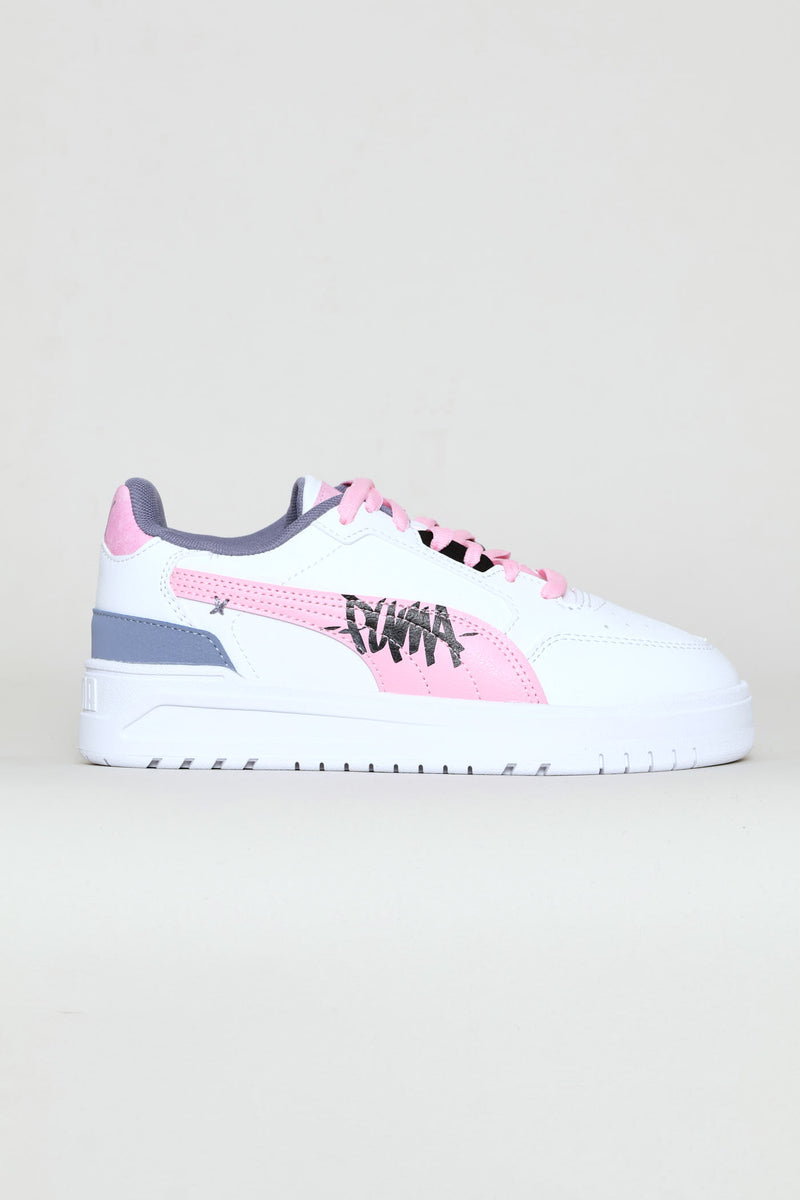Puma Girls Shuffle Downtown Lo 90S Jr Sneakers In White And Pink