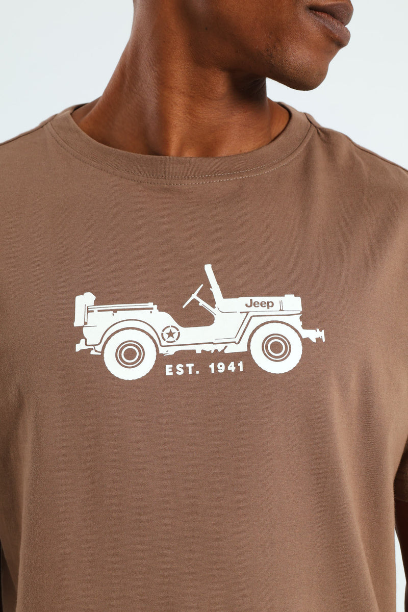 Jeep Mens Fashion Graphic Basic T-Shirt In Bark