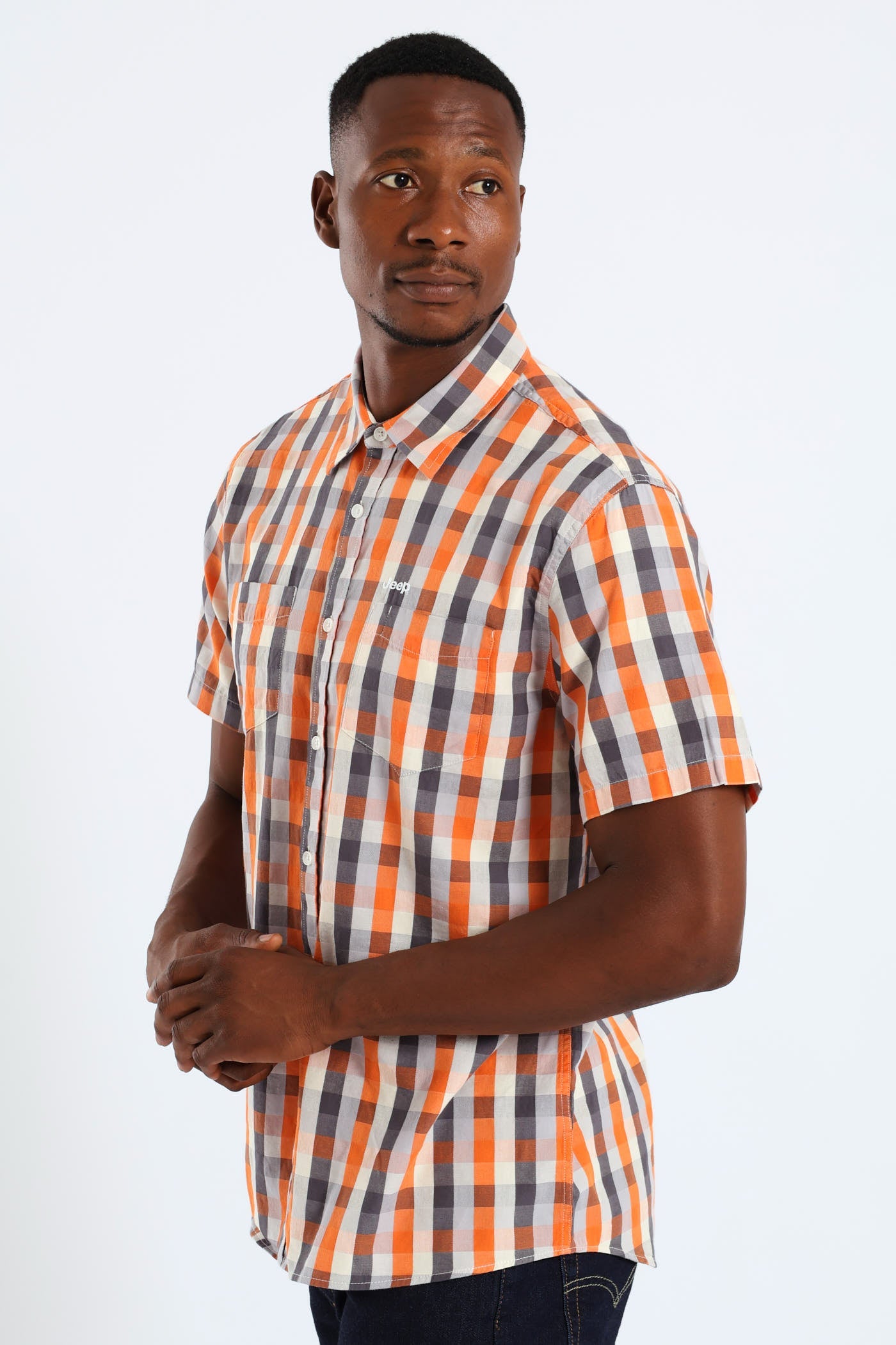 Jeep Mens Yarn Dye Check Shirts in Orange