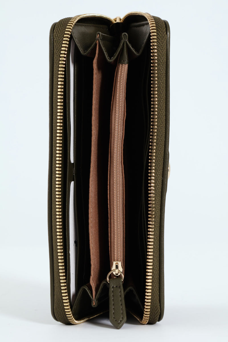 Polo Womens Monticello Zip Around Purse In Brown And Olive Green