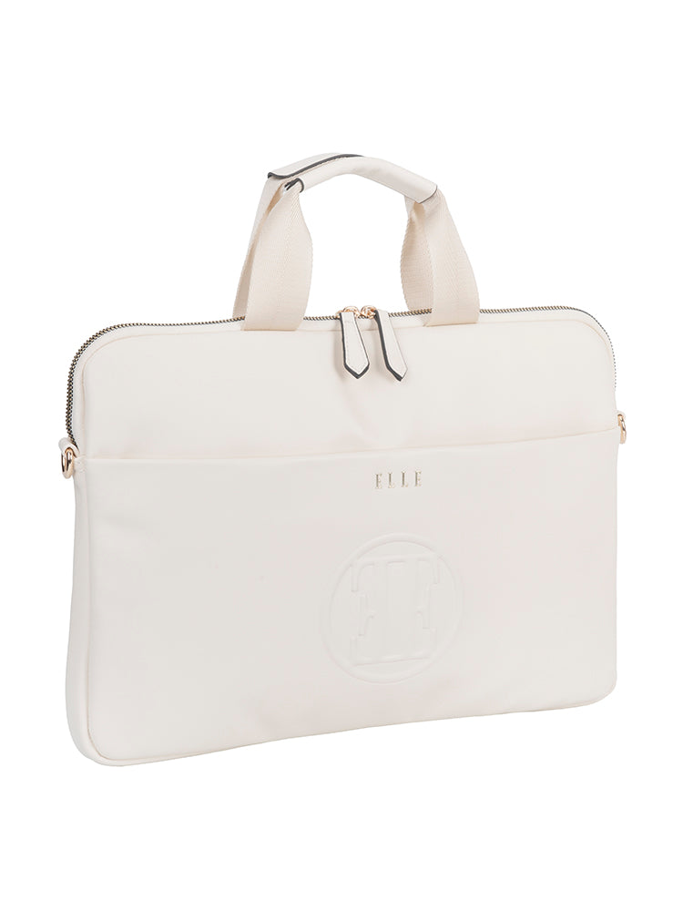 Elle Embossed Slimline Laptop Bag In Cream