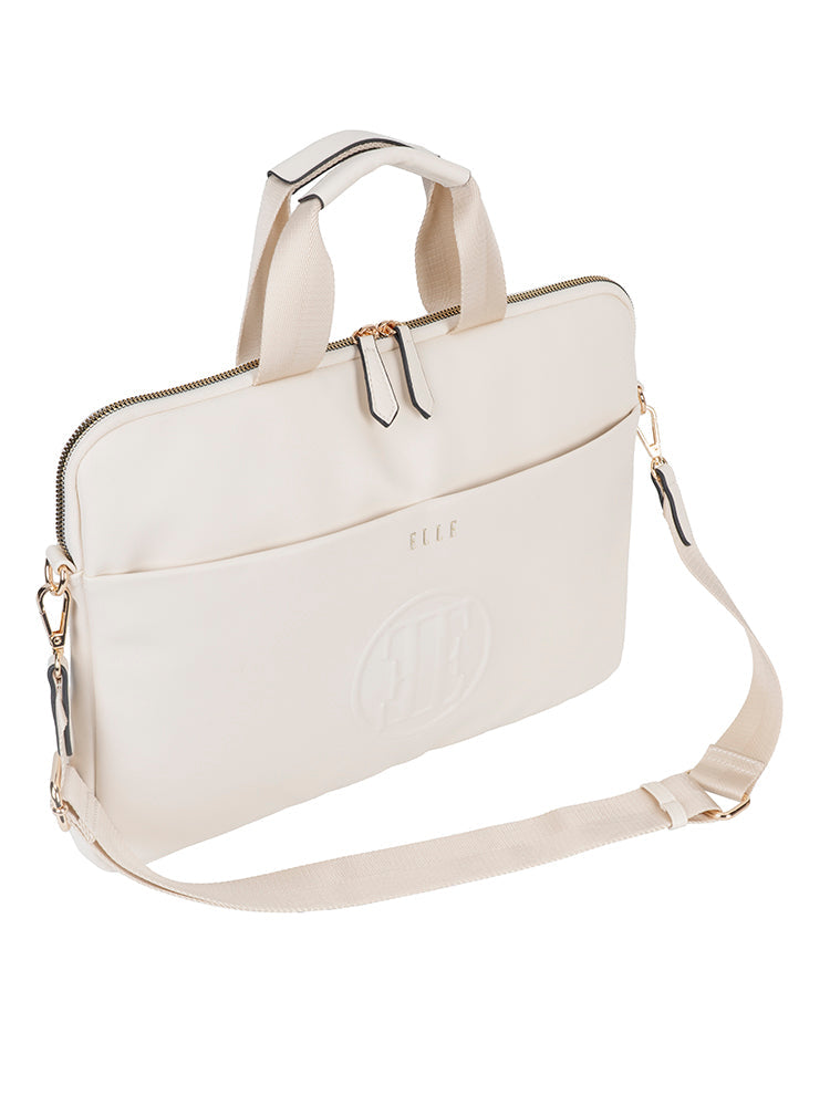 Elle Embossed Slimline Laptop Bag In Cream