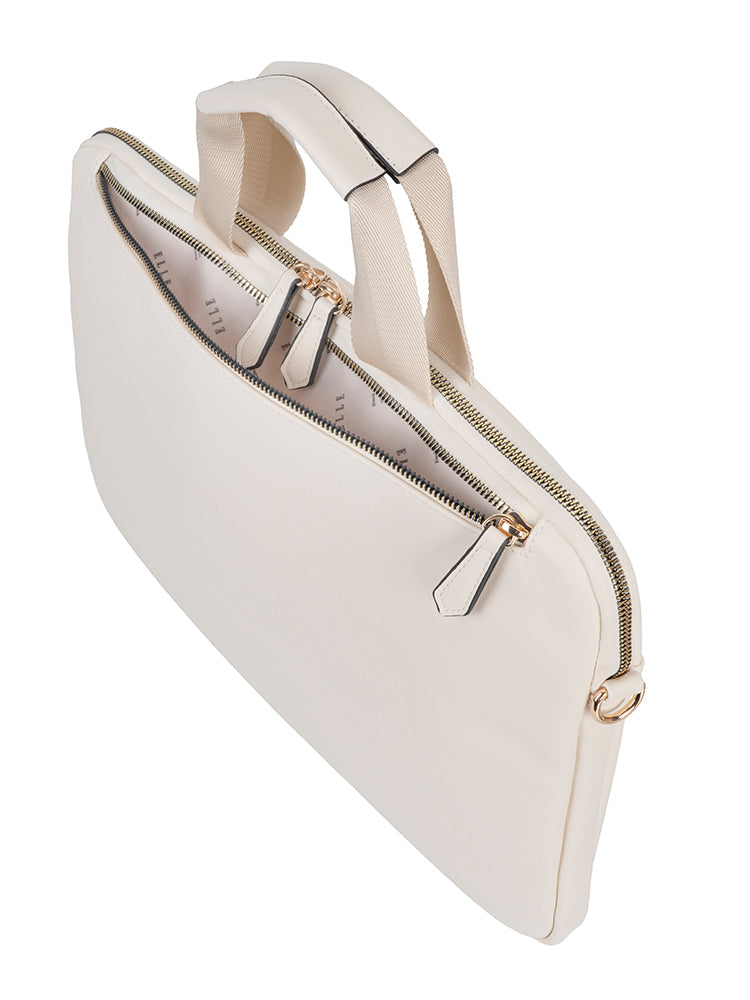 Elle Embossed Slimline Laptop Bag In Cream