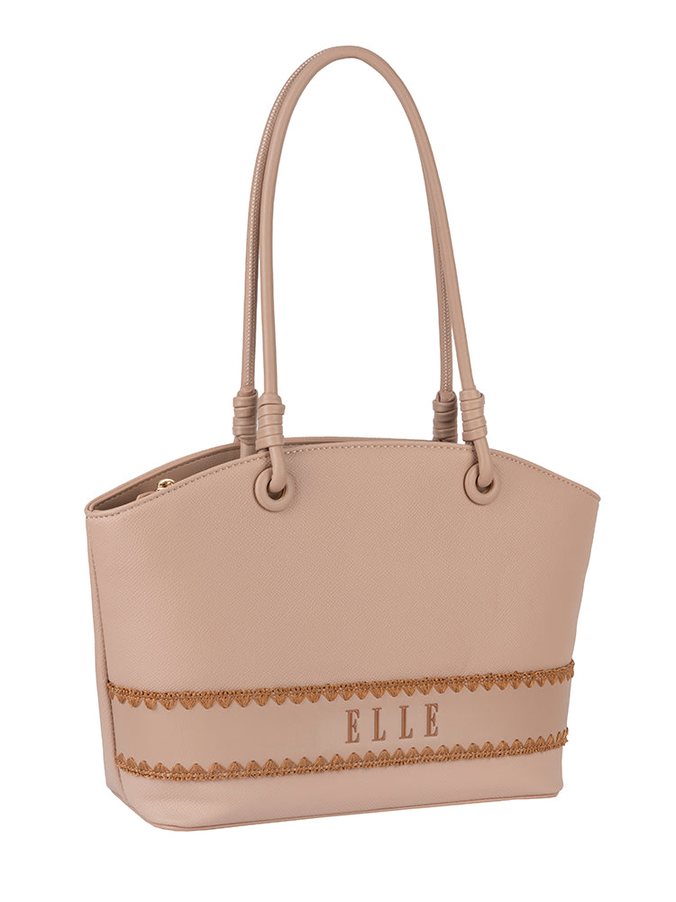 Elle Woven Tote Bag In Beige