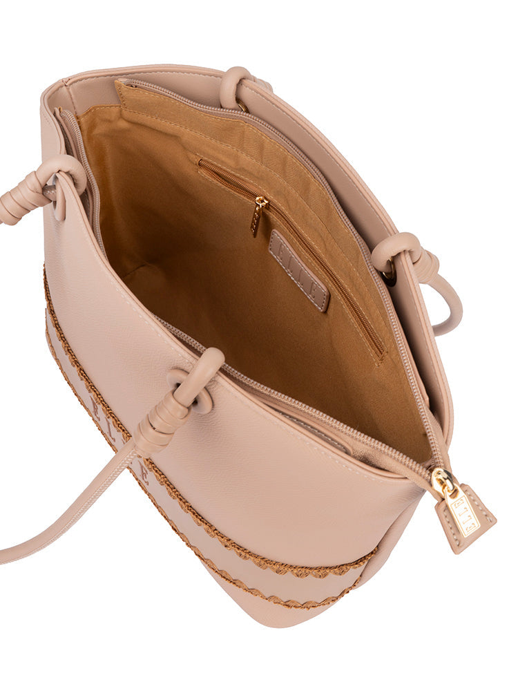 Elle Woven Tote Bag In Beige