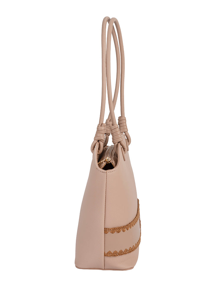 Elle Woven Tote Bag In Beige