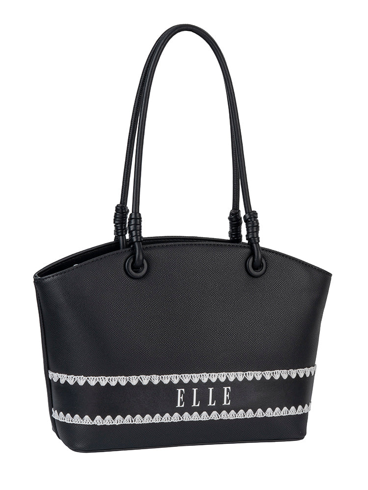 Elle Woven Tote Bag In Black
