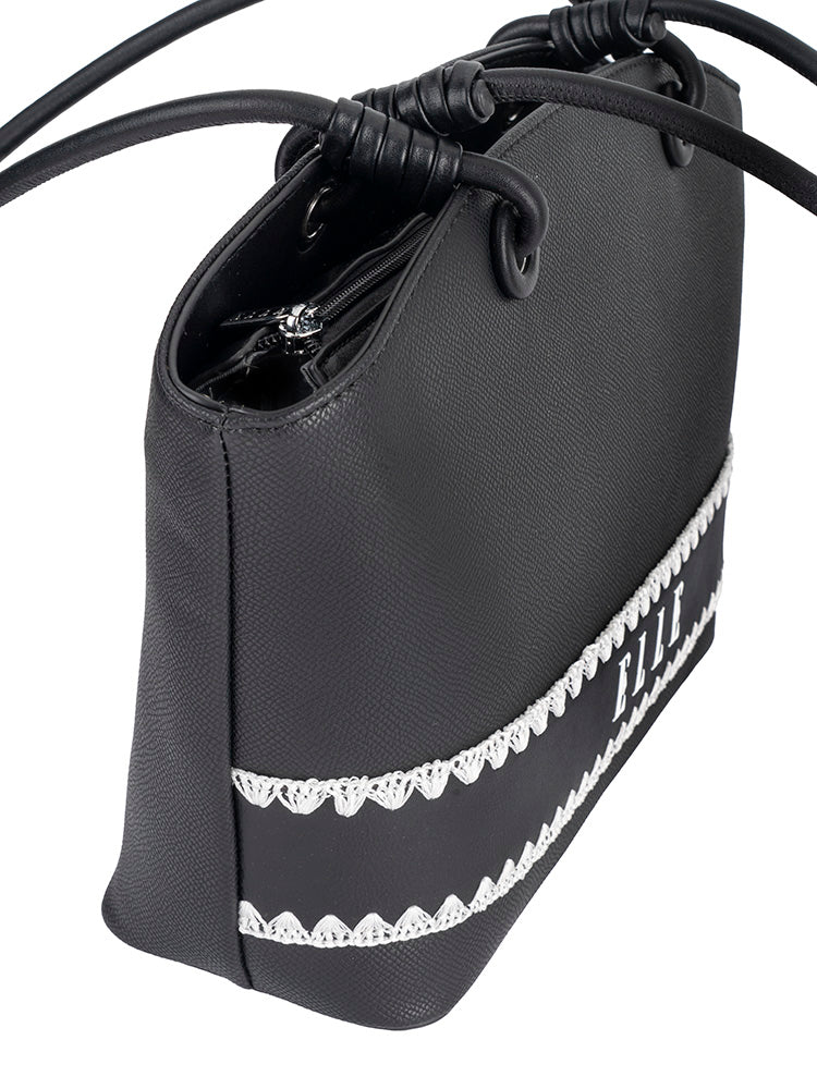 Elle Woven Tote Bag In Black