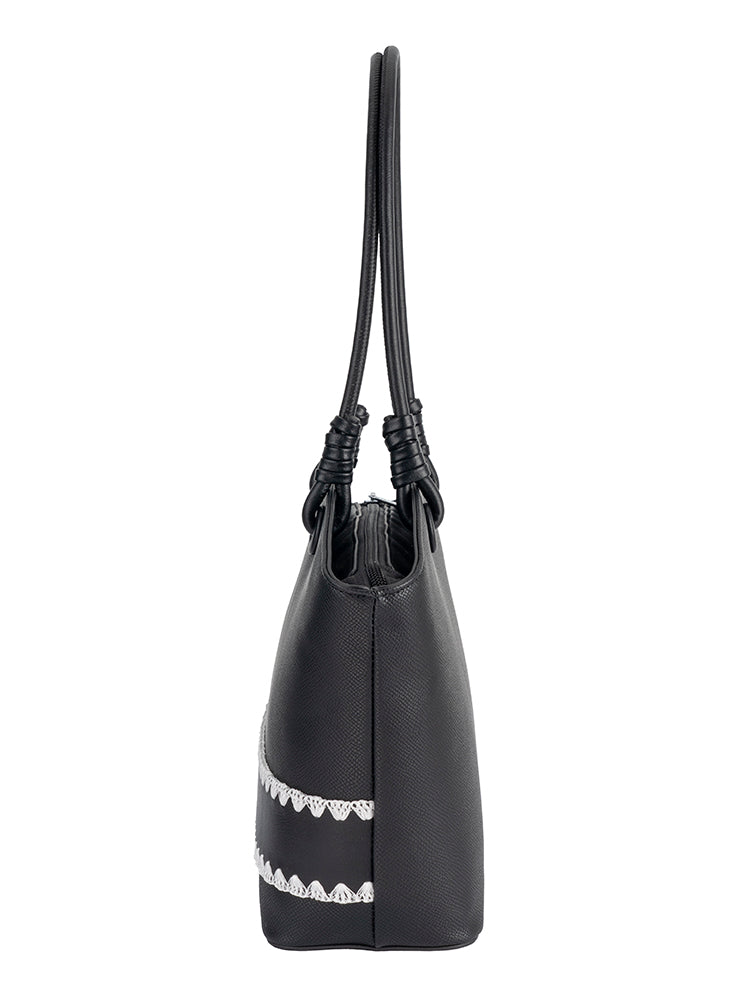 Elle Woven Tote Bag In Black