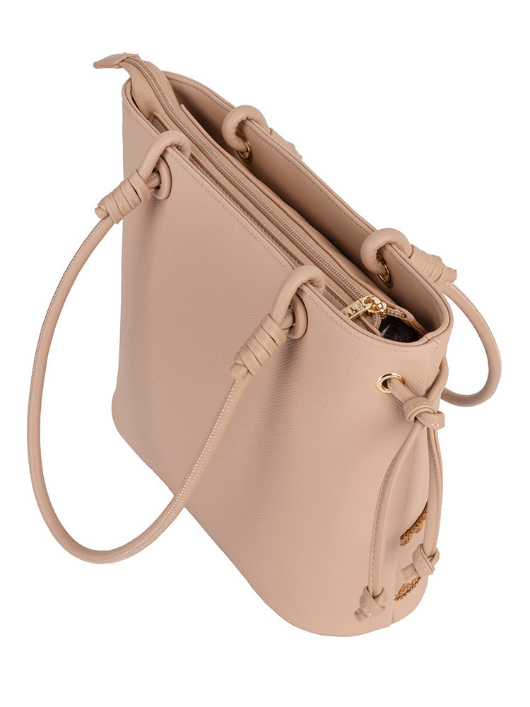 Elle Woven Shopper Tote Bag In Beige