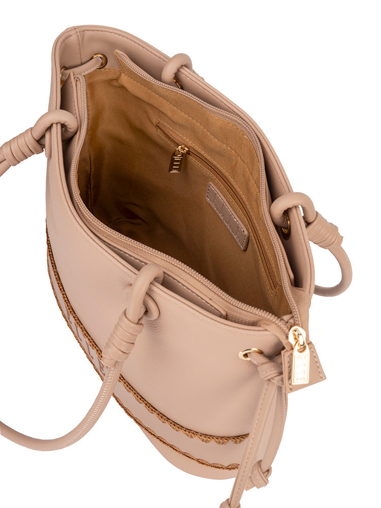 Elle Woven Shopper Tote Bag In Beige