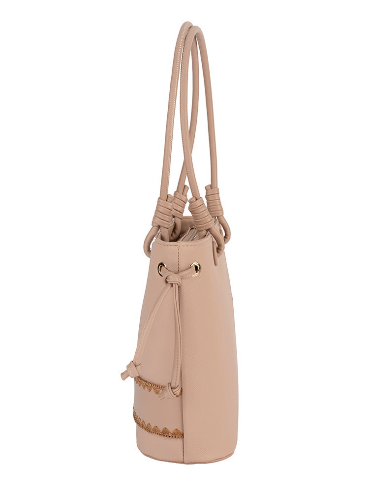 Elle Woven Shopper Tote Bag In Beige