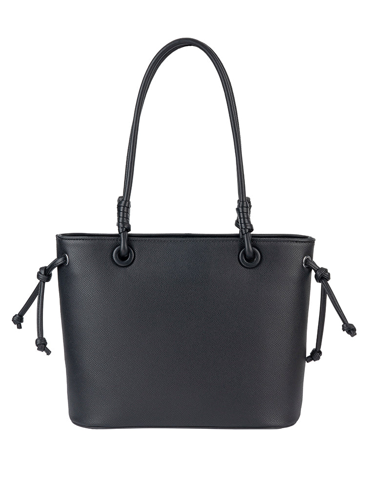 Elle Woven Shopper Tote Bag In Black