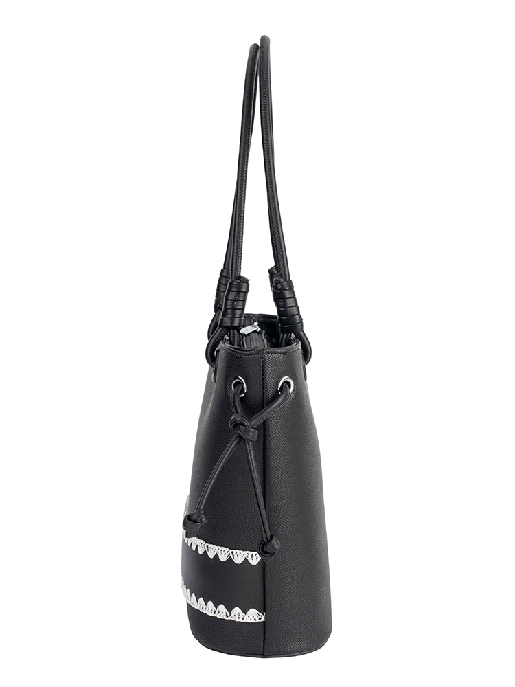 Elle Woven Shopper Tote Bag In Black