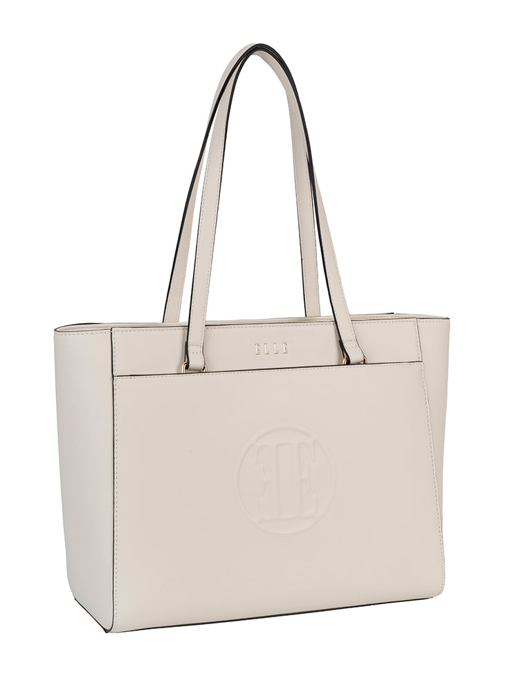 Elle Embossed Tote Bag In Cream