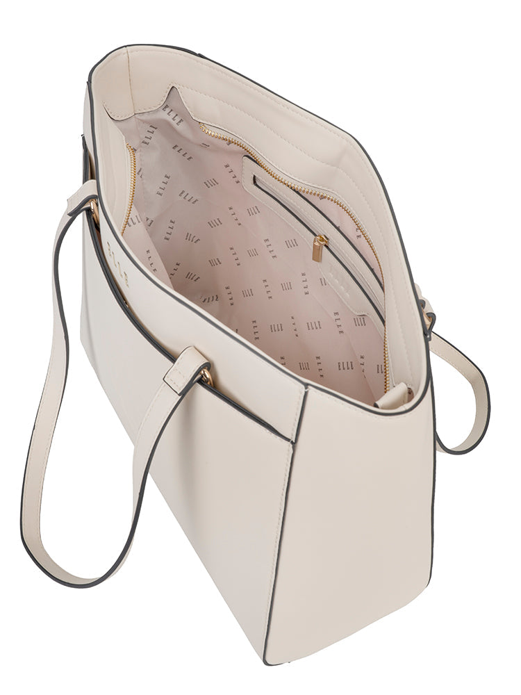Elle Embossed Tote Bag In Cream