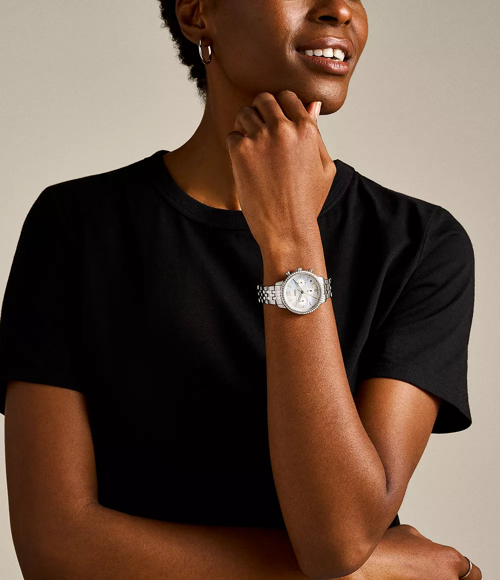 Fossil women`s Neutra Chronograph Stainless Steel Watch Silver